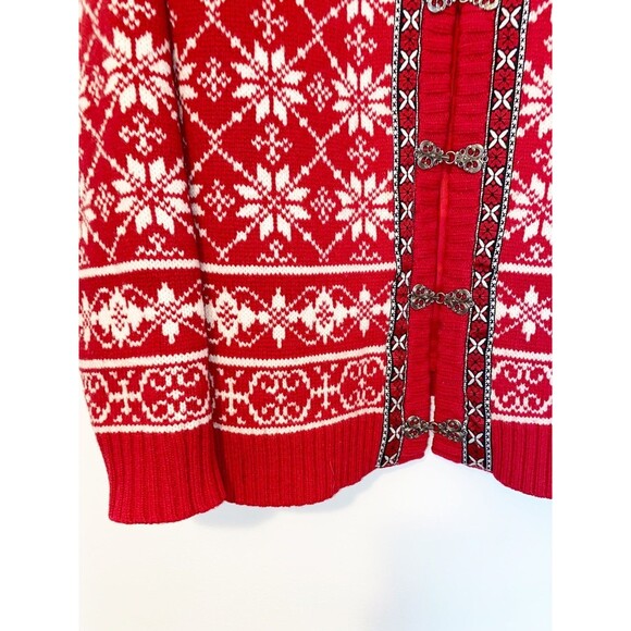 Vintage Wool Cardigan Snowflakes Nordic Red White XL Casual Corner - Picture 3 of 8